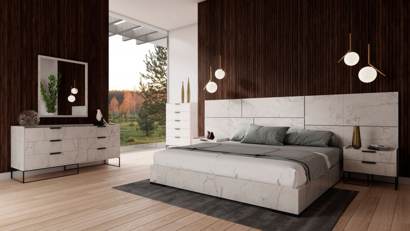 Bedroom Set - Nova Domus Marbella - Italian Modern White Marble Bed Set