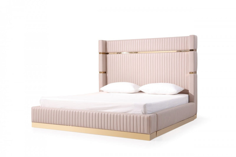 Bedroom Set - Modrest Aspen - Modern Beige + Rose Gold Bed + Nightstands