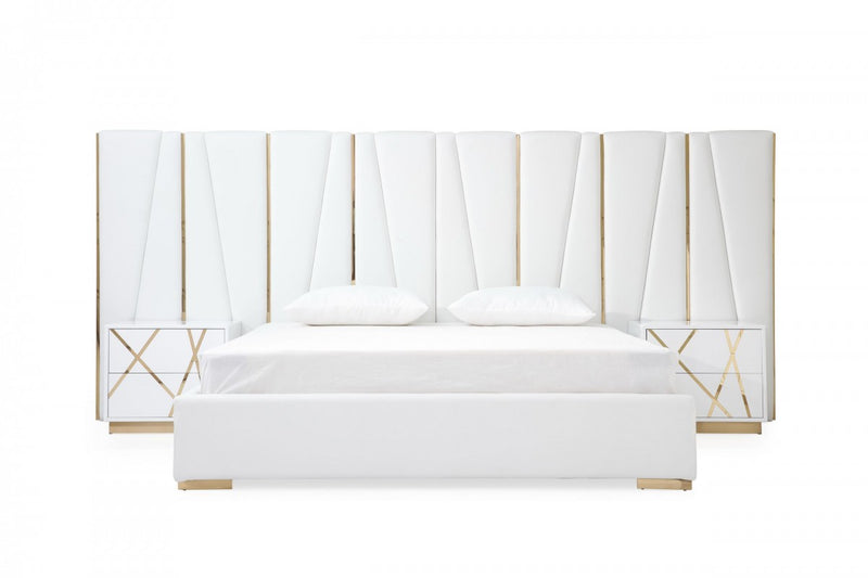 Bedroom Set - Modrest Nixa - Modern White + Rose Gold Bed + Nightstands
