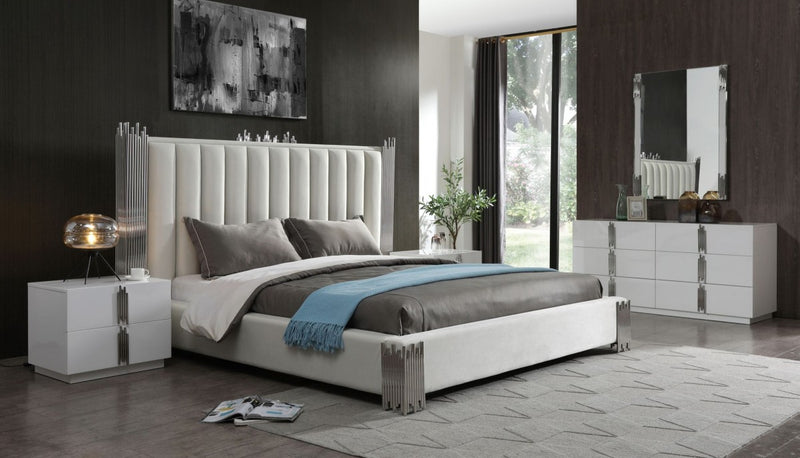 Bedroom Set - Modrest Token - Modern White & Stainless Steel Bedroom Set
