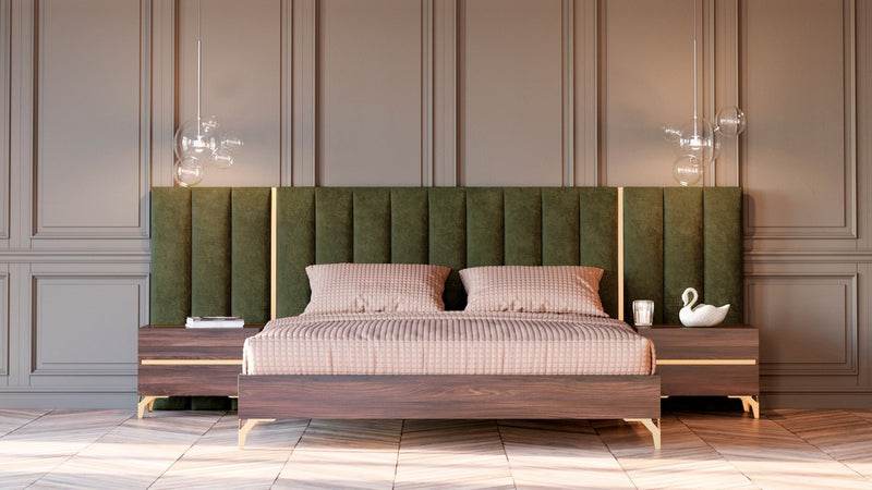 Bedroom Set - Nova Domus Calabria Modern Walnut & Green Velvet Bedroom Set