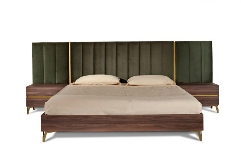 Bedroom Set - Nova Domus Calabria Modern Walnut & Green Velvet Bedroom Set